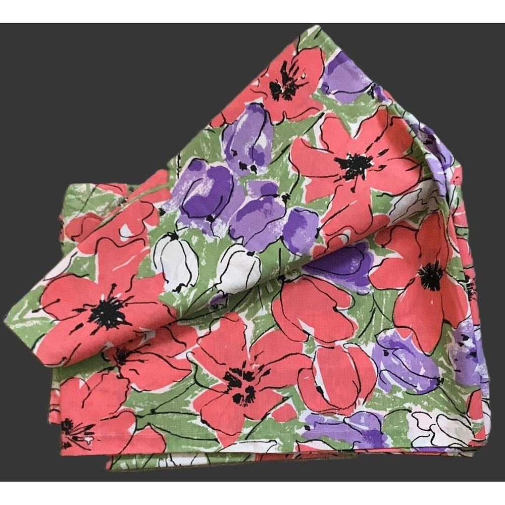 Vtg Vera by Burlington Full Flat Sheet Tulip Dreams Pink - Purple - Green NOS